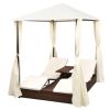 vidaXL Double Sun Lounger with Curtains Poly Rattan Brown