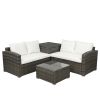 4 PCS Outdoor Cushioned PE Rattan Wicker Sectional Sofa Set Garden Patio Furniture Set (Beige Cushion)