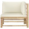 vidaXL Patio Corner Sofa with Cream White Cushions Bamboo