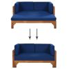 Outdoor Patio Extendable Wooden Sofa Set Sectional Furniture Set with Thick Cushions for Balcony; Backyard; Poolside; Brown Finish+Blue Cushion