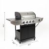 Propane Grill 4 Burner Barbecue Grill Stainless Steel Gas Grill with Side Burner and Thermometer for Outdoor BBQ; Camping