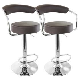 Elama 2 Piece Faux Leather Retro Adjustable Bar Stool in Brown with Chrome Handles and Base