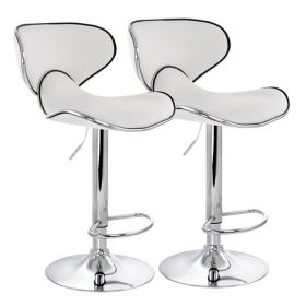 Elama 2 Piece Faux Leather Adjustable Bar Stool in White with Chrome Base