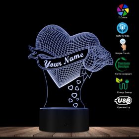 Loving Heart With Rose valentine gift Name 3D Effect Optical Illusion Table Lamp (Option: Black colorful touch)