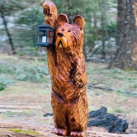 Cedar Carving Bear Resin Ornament Holding Lamp (Option: Cedar Bear)