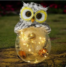 Solar LED Resin Owl Hug Ball Outdoor Villa Garden Landscape Light (Color: White)