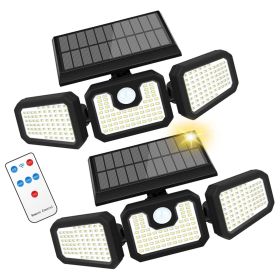 2 Pack 210 LED Solar Outdoor Lights 3 Heads Solar Lights IP65 Waterproof Solar Motion Sensor Lights With Remote Control For Patio, Yard, Garden (Color: Black)