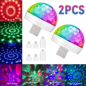 2x USB Mini Disco DJ Ball Car Party Atmospher Light Bar Colorful Sound Activated (Color: White)