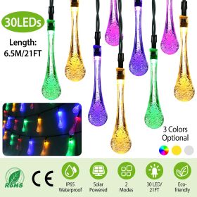 Outdoor Solar String Lights 21 Feet 30 LEDs Water Drop Solar Powered Lights (Light Color: Color)