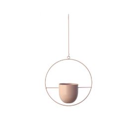 Metal Flower Pot Hanging Plant Holder Indoor Outdoor Home Decoration (Color: Beige, Shape: Round)