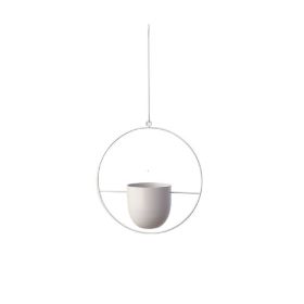 Metal Flower Pot Hanging Plant Holder Indoor Outdoor Home Decoration (Color: White, Shape: Round)