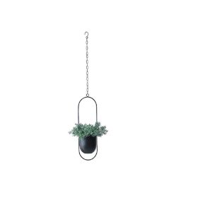 Metal Flower Pot Hanging Plant Holder Indoor Outdoor Home Decoration (Color: Black, Shape: Oval)