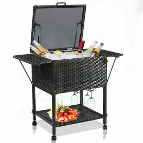 Outdoor Patio Pool Party Ice Drink Bar Table Cooler Trolley (Color: Mix brown, type: Cooler Trolley)