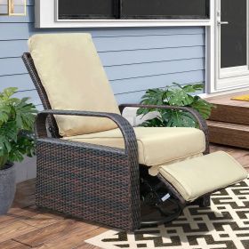 Outdoor Patio Rattan Wicker Swivel Recliner Chair;  Adjustable Reclining Chair 360Â° Rotating with Water Resistant Cushions (Color: khaki)