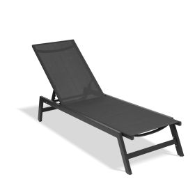 Outdoor Chaise Lounge Chair; Five-Position Adjustable Aluminum Recliner; All Weather For Patio; Beach; Yard;  Pool (Color: Black)