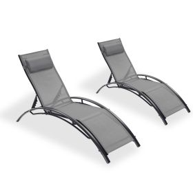 2PCS Set Chaise Lounges Outdoor Lounge Chair Lounger Recliner Chair For Patio Lawn Beach Pool Side Sunbathing (Color: Gray)