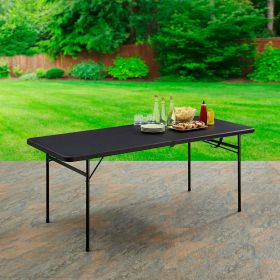 Folding Table (Color: Black, size: 6 Foot)