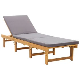 Folding Sun Lounger with Cushion Solid Acacia Wood (Color: Gray)