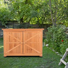 Double Doors Fir Wooden Garden Yard Shed Lockers Outdoor Storage Cabinet Unit Orange Red (Color: Orange Red)