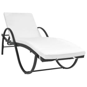 Sun Lounger with Cushion Poly Rattan Black (Color: Black)