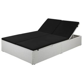 Sun Lounger with Cushion Poly Rattan Black (Color: White)