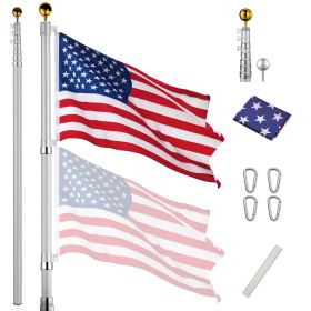 30 ft Al Flag Pole w/ US Flag and Ball (Color: As Picture)