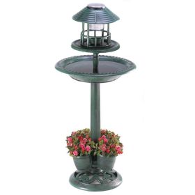 Outdoor Decor Backyard Garden Lawn Solar Garden Light (Color: Green, Shape: Birdbath and Planter)