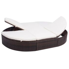 Patio Lounge Bed with Cushion Poly Rattan Brown (Color: Brown)