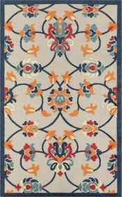 Stylish Classic Pattern Design Floral Damask High-Low Indoor Outdoor Area Rug (Color: Navy|Orange, size: 3'6" X 5'6")