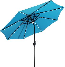 9 Ft Market Outdoor Aluminum Table Umbrella with Solar LED Led lights and Push Button Tilt (Color: Aqua Blue)